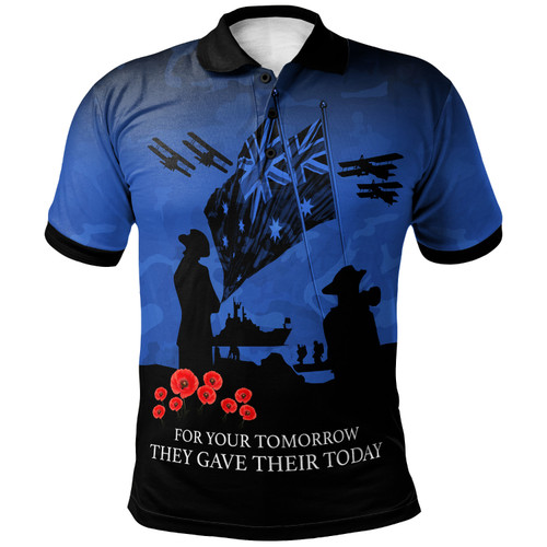 Australia Polo Shirt Anzac Day Poppy Flowers Blue1 Australia Polo Shirt Anzac Day Poppy Flowers Blue1