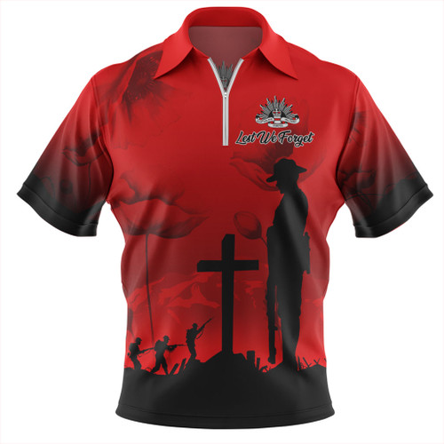 Australia Zip Polo Shirt Anzac Day Lest We Forget Red Poppy