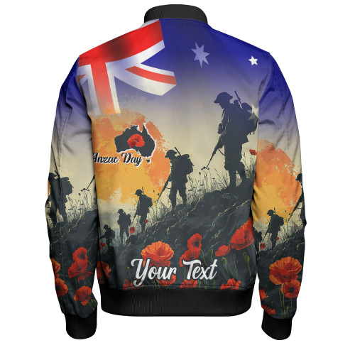 Australia Custom Bomber Jacket -  Anzac Day Soldiers With Australia Flag Australia Custom Bomber Jacket -  Anzac Day Soldiers With Australia Flag