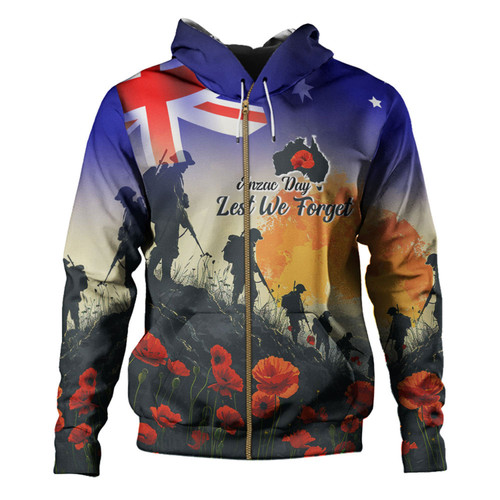 Australia Custom Hoodie -  Anzac Day Soldiers With Australia Flag Australia Custom Hoodie -  Anzac Day Soldiers With Australia Flag