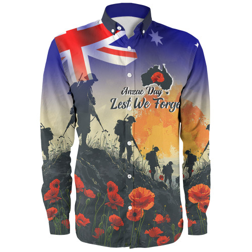 Australia Custom Long Sleeve Shirt -  Anzac Day Soldiers With Australia Flag Australia Custom Long Sleeve Shirt -  Anzac Day Soldiers With Australia Flag