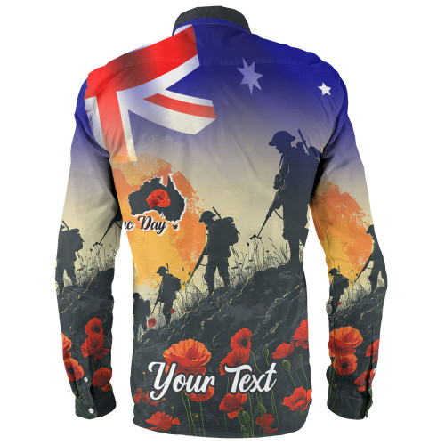 Australia Custom Long Sleeve Shirt -  Anzac Day Soldiers With Australia Flag Australia Custom Long Sleeve Shirt -  Anzac Day Soldiers With Australia Flag