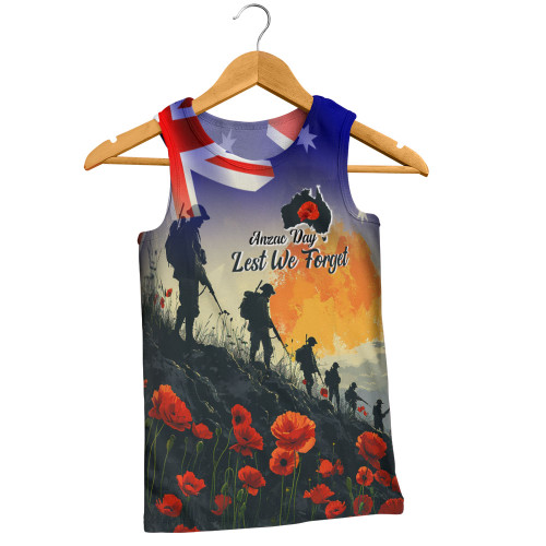 Australia Custom Men Singlet -  Anzac Day Soldiers With Australia Flag