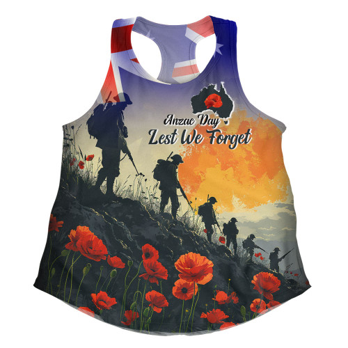 Australia Custom Women Racerback Singlet -  Anzac Day Soldiers With Australia Flag Australia Custom Women Racerback Singlet -  Anzac Day Soldiers With Australia Flag