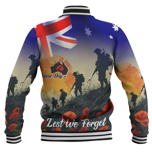 Australia Custom Baseball Jacket -  Anzac Day Soldiers With Australia Flag Australia Custom Baseball Jacket -  Anzac Day Soldiers With Australia Flag