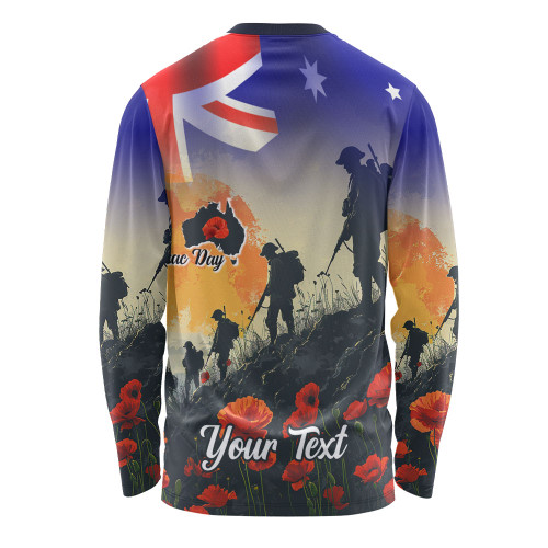 Australia Custom Long Sleeve T-shirt -  Anzac Day Soldiers With Australia Flag Australia Custom Long Sleeve T-shirt -  Anzac Day Soldiers With Australia Flag