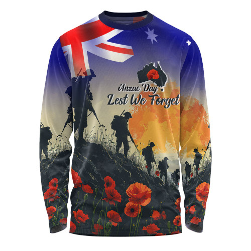 Australia Custom Long Sleeve T-shirt -  Anzac Day Soldiers With Australia Flag