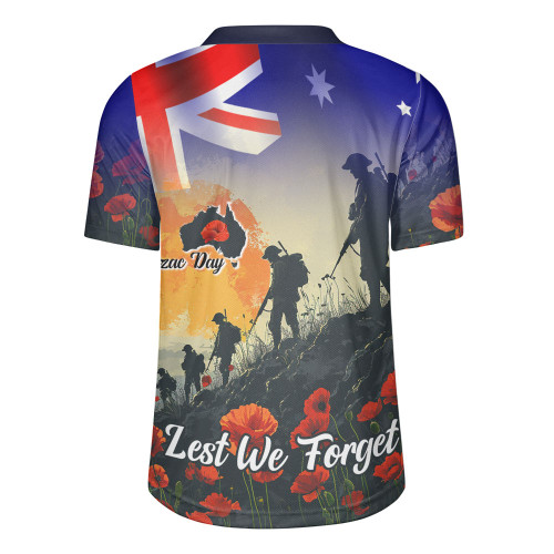 Australia Custom Rugby Jersey -  Anzac Day Soldiers With Australia Flag Australia Custom Rugby Jersey -  Anzac Day Soldiers With Australia Flag