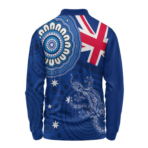 Australia Long Sleeve Polo Shirt Flag With Lizard Aboriginal Australia Long Sleeve Polo Shirt Flag With Lizard Aboriginal