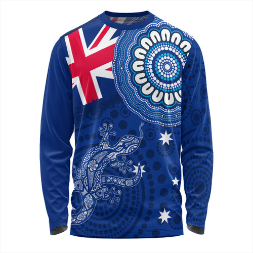 Australia Long Sleeve T-shirt Flag With Lizard Aboriginal Australia Long Sleeve T-shirt Flag With Lizard Aboriginal