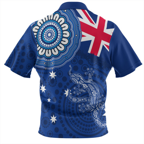 Australia Zip Polo Shirt Flag With Lizard Aboriginal Australia Zip Polo Shirt Flag With Lizard Aboriginal