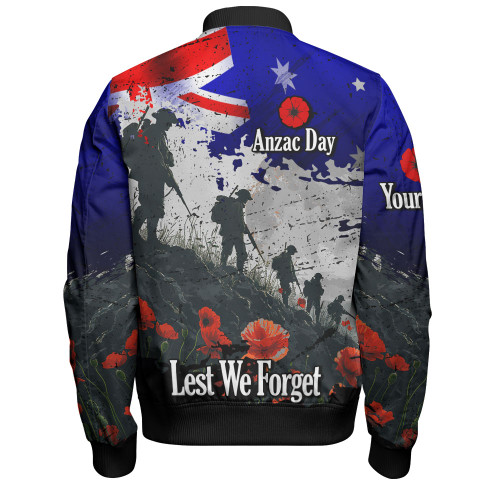 Australia Bomber Jacket - Custom Anzac Day Soldiers With Australia Flag Grunge Style Australia Bomber Jacket - Custom Anzac Day Soldiers With Australia Flag Grunge Style