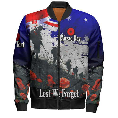 Australia Bomber Jacket - Custom Anzac Day Soldiers With Australia Flag Grunge Style Australia Bomber Jacket - Custom Anzac Day Soldiers With Australia Flag Grunge Style