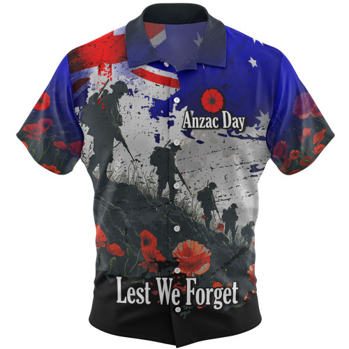 Australia Hawaiian Shirt - Custom Anzac Day Soldiers With Australia Flag Grunge Style