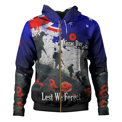 Australia Hoodie - Custom Anzac Day Soldiers With Australia Flag Grunge Style Australia Hoodie - Custom Anzac Day Soldiers With Australia Flag Grunge Style