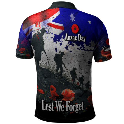 Australia Polo Shirt - Custom Anzac Day Soldiers With Australia Flag Grunge Style Australia Polo Shirt - Custom Anzac Day Soldiers With Australia Flag Grunge Style