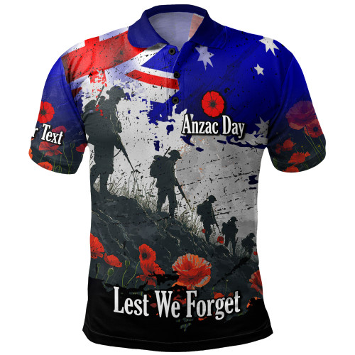 Australia Polo Shirt - Custom Anzac Day Soldiers With Australia Flag Grunge Style Australia Polo Shirt - Custom Anzac Day Soldiers With Australia Flag Grunge Style
