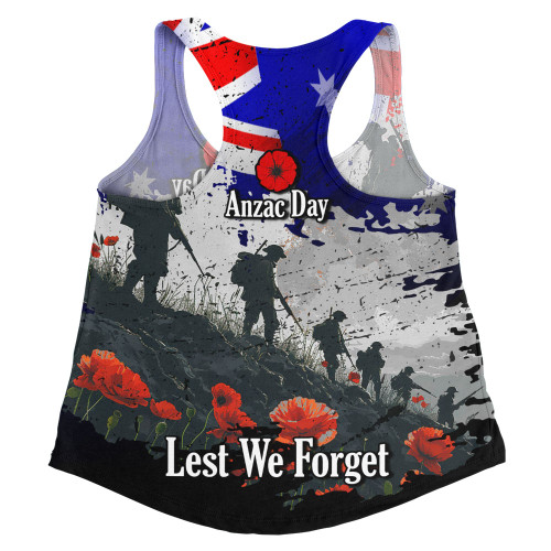 Australia Women Racerback Singlet - Anzac Day Soldiers With Australia Flag Grunge Style