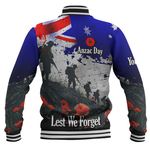 Australia Baseball Jacket - Custom Anzac Day Soldiers With Australia Flag Grunge Style Australia Baseball Jacket - Custom Anzac Day Soldiers With Australia Flag Grunge Style