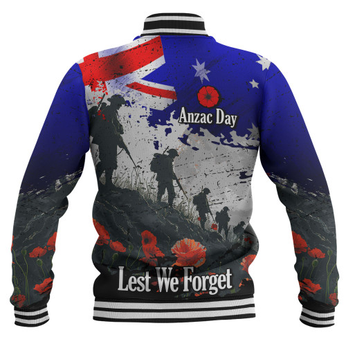 Australia Baseball Jacket - Custom Anzac Day Soldiers With Australia Flag Grunge Style Australia Baseball Jacket - Custom Anzac Day Soldiers With Australia Flag Grunge Style