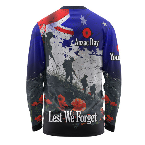 Australia Long Sleeve T-shirt - Custom Anzac Day Soldiers With Australia Flag Grunge Style Australia Long Sleeve T-shirt - Custom Anzac Day Soldiers With Australia Flag Grunge Style