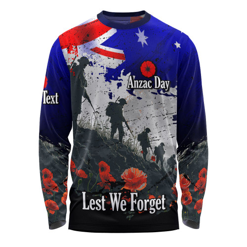 Australia Long Sleeve T-shirt - Custom Anzac Day Soldiers With Australia Flag Grunge Style Australia Long Sleeve T-shirt - Custom Anzac Day Soldiers With Australia Flag Grunge Style