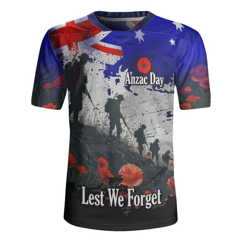 Australia Rugby Jersey - Custom Anzac Day Soldiers With Australia Flag Grunge Style Australia Rugby Jersey - Custom Anzac Day Soldiers With Australia Flag Grunge Style