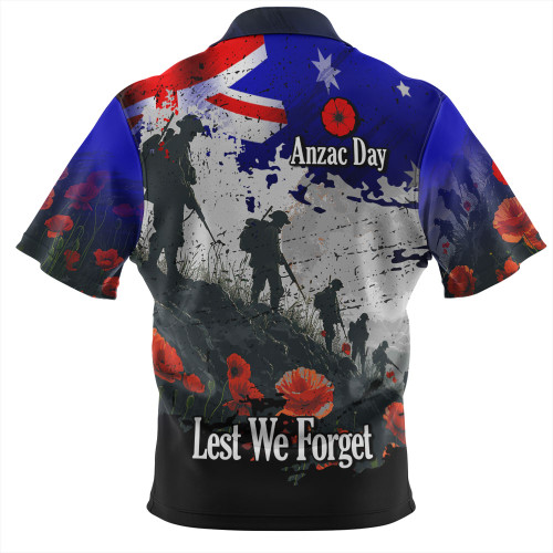 Australia Zip Polo Shirt - Custom Anzac Day Soldiers With Australia Flag Grunge Style Australia Zip Polo Shirt - Custom Anzac Day Soldiers With Australia Flag Grunge Style