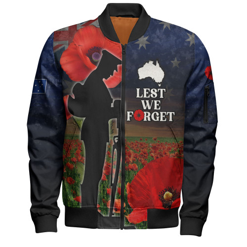 Australia Bomber Jacket - Custom Anzac Day Lest We Forget Red Poppies