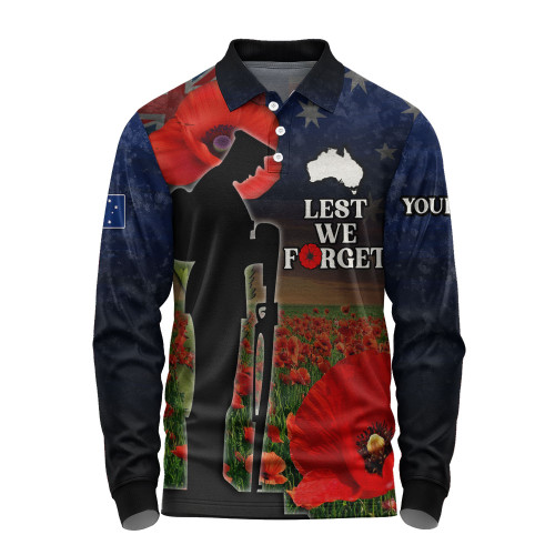 Australia Long Sleeve Polo Shirt - Custom Anzac Day Lest We Forget Red Poppies Australia Long Sleeve Polo Shirt - Custom Anzac Day Lest We Forget Red Poppies