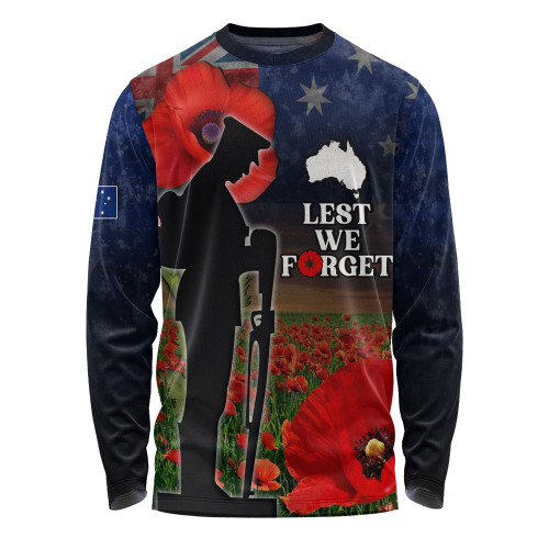 Australia Long Sleeve T-shirt - Custom Anzac Day Lest We Forget Red Poppies