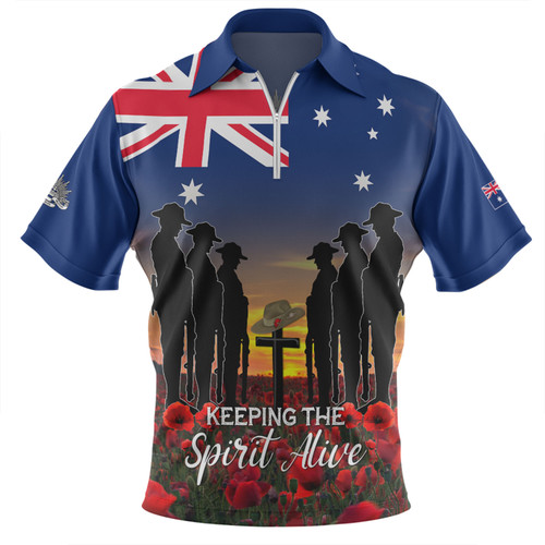 Australia Zip Polo Shirt - Anzac Day Keeping The Spirit Alive With Australia Flag