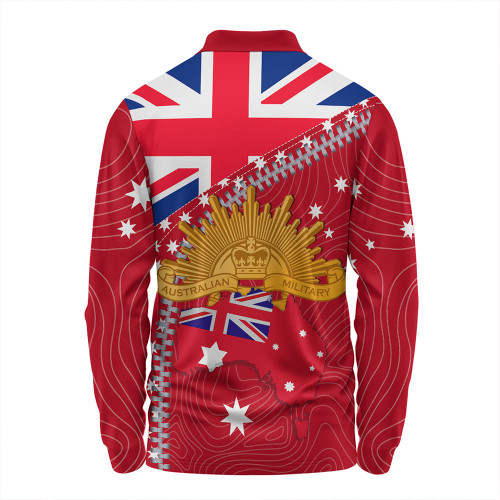 Australia Long Sleeve Polo Shirt - Anzac Day Lest We Forget Australian Red Ensign