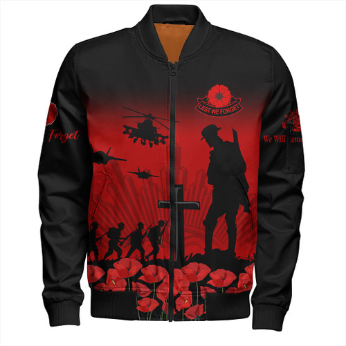 Australia Bomber Jacket Lest We Forget Red Poppies Special Style