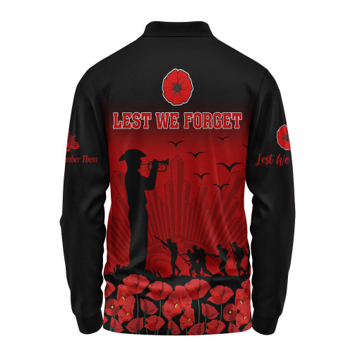 Australia Long Sleeve Polo Shirt Lest We Forget Red Poppies Special Style