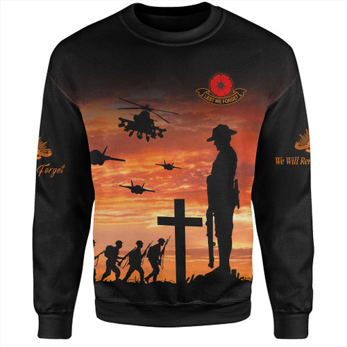 Australia Sweatshirt Anzac Lest We Forget Sunset Soldiers Army