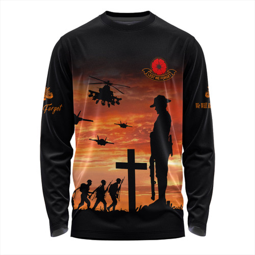 Australia Long Sleeve T-shirt Anzac Lest We Forget Sunset Soldiers Army