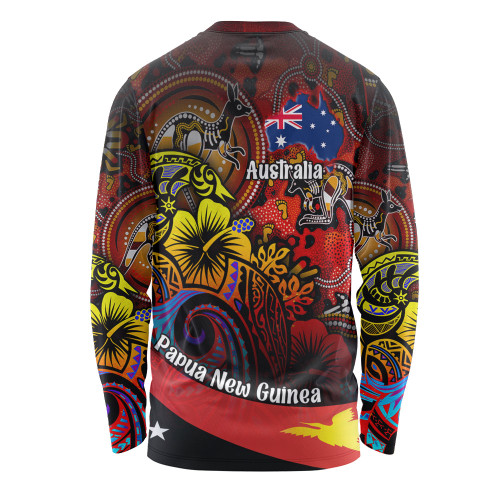 Australia Papua New Guinea Birds Of Paradise With Aboriginal Long Sleeve T-shirt Australia Papua New Guinea Birds Of Paradise With Aboriginal Long Sleeve T-shirt
