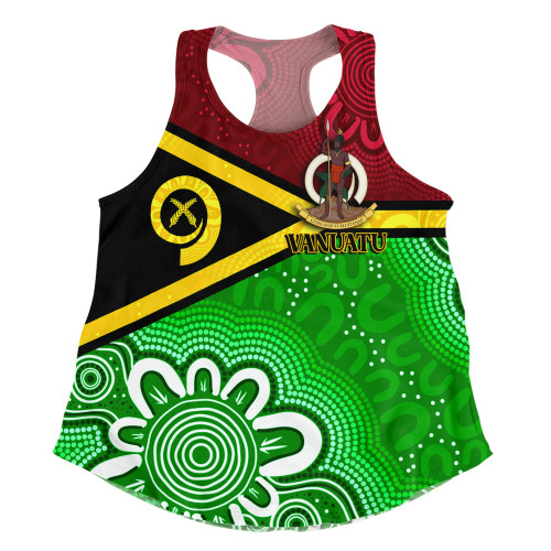 Vanuatu Women Racerback Singlet - Custom Vanuatu Seal With Aboriginal Patterns Style