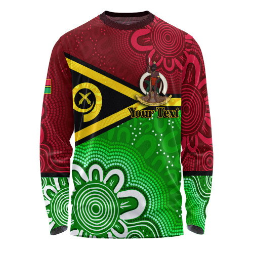 Vanuatu Long Sleeve T-shirt - Custom Vanuatu Seal With Aboriginal Patterns Style Vanuatu Long Sleeve T-shirt - Custom Vanuatu Seal With Aboriginal Patterns Style