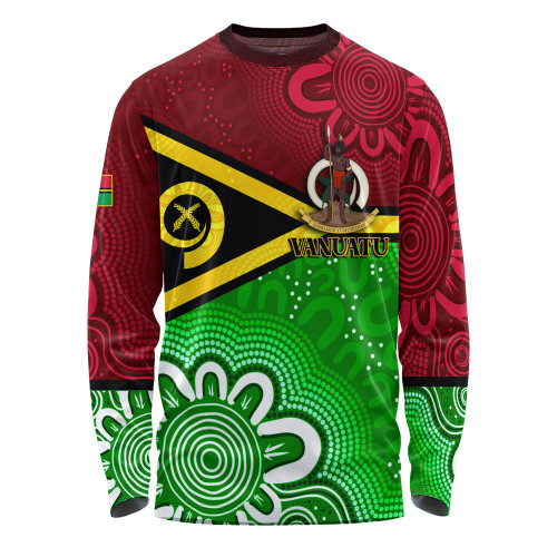 Vanuatu Long Sleeve T-shirt - Custom Vanuatu Seal With Aboriginal Patterns Style