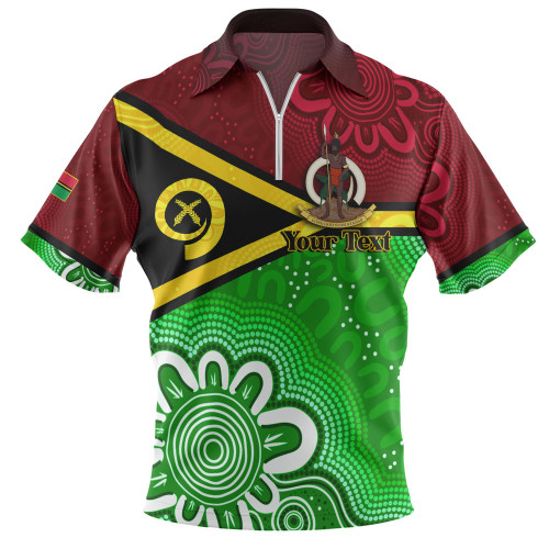 Vanuatu Zip Polo Shirt - Custom Seal With Aboriginal Patterns Style Vanuatu Zip Polo Shirt - Custom Seal With Aboriginal Patterns Style