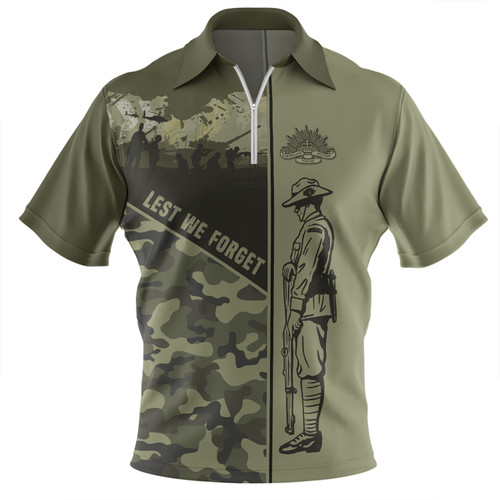 Australia Zip Polo Shirt - Anzac Day Honor The Fallen Thank The Living