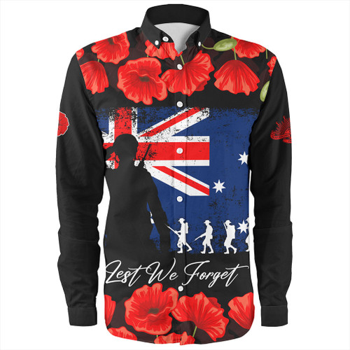 Australia Long Sleeve Shirt Anzac Day Lest We Forget Grunge Flag