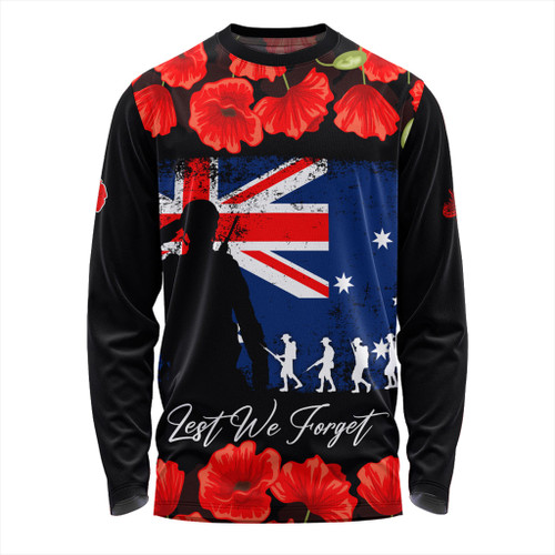 Australia Long Sleeve T-shirt Anzac Day Lest We Forget Grunge Flag