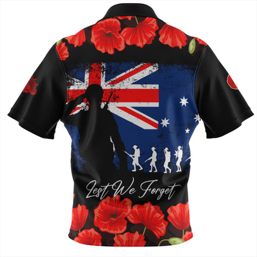 Australia Zip Polo Shirt Anzac Day Lest We Forget Grunge Flag Australia Zip Polo Shirt Anzac Day Lest We Forget Grunge Flag