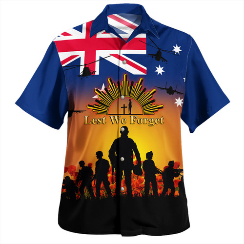 Australia Hawaiian Shirt Anzac Flag With Soldiers Sunset