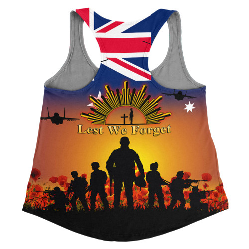 Australia Women Racerback Singlet Anzac Flag With Soldiers Sunset Australia Women Racerback Singlet Anzac Flag With Soldiers Sunset
