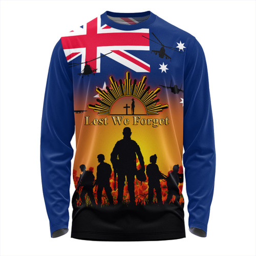 Australia Long Sleeve T-shirt Anzac Flag With Soldiers Sunset