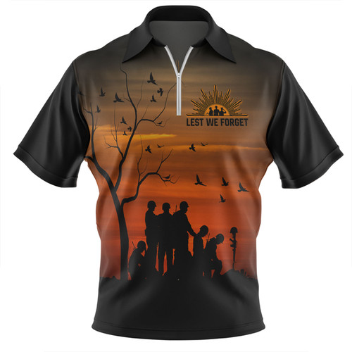 Australia Zip Polo Shirt - Anzac Day Australia And New Zealand Remembers